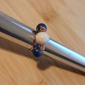 Handmade Sunstone and Blue Aventurine Copper Wire Wrapped Ring